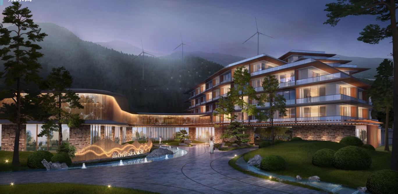 Alpine sports basecamp night rendering